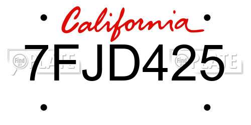 7FJD425 California License Plate