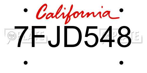 7FJD548 California License Plate