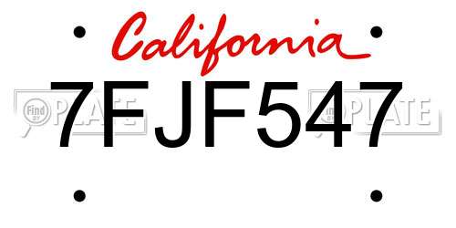 7FJF547 California License Plate