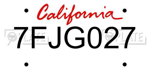 7FJG027 California License Plate