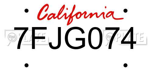 7FJG074 California License Plate