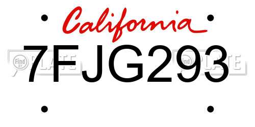 7FJG293 California License Plate