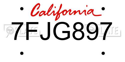 7FJG897 California License Plate