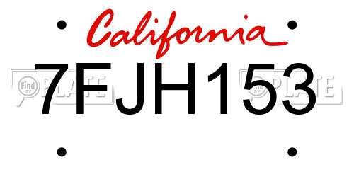 7FJH153 California License Plate