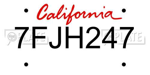 7FJH247 California License Plate