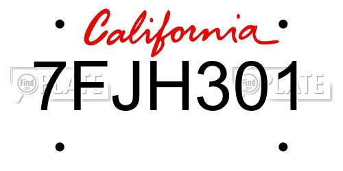 7FJH301 California License Plate