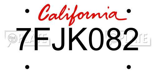 7FJK082 California License Plate