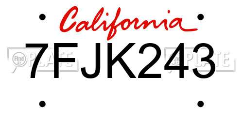 7FJK243 California License Plate