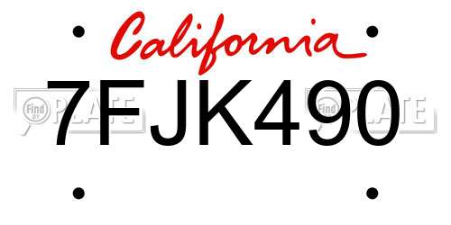 7FJK490 California License Plate