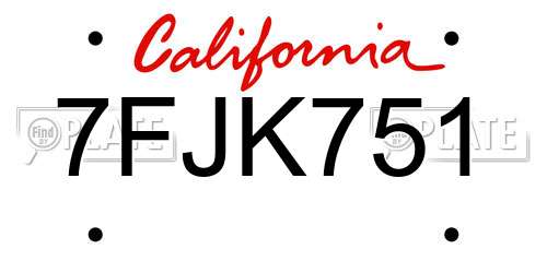 7FJK751 California License Plate