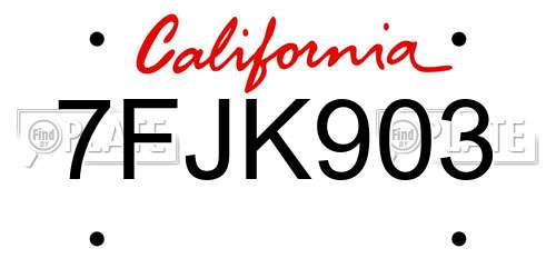 7FJK903 California License Plate