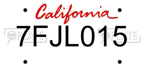 7FJL015 California License Plate