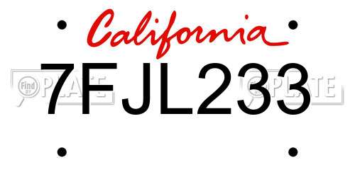 7FJL233 California License Plate