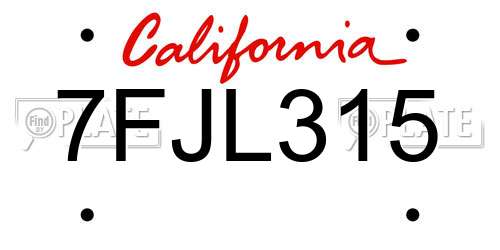 7FJL315 California License Plate