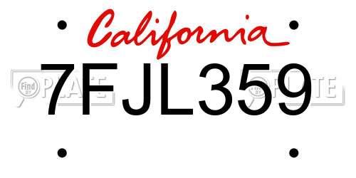 7FJL359 California License Plate