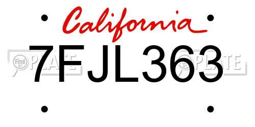 7FJL363 California License Plate