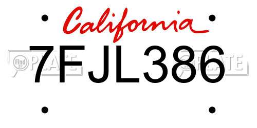 7FJL386 California License Plate