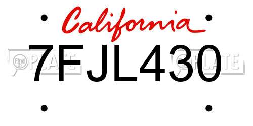 7FJL430 California License Plate