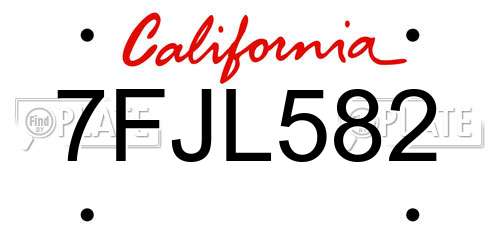 7FJL582 California License Plate
