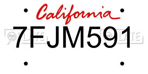 7FJM591 California License Plate