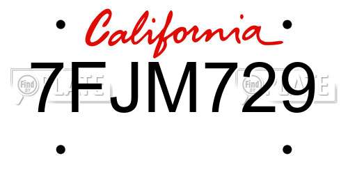 7FJM729 California License Plate