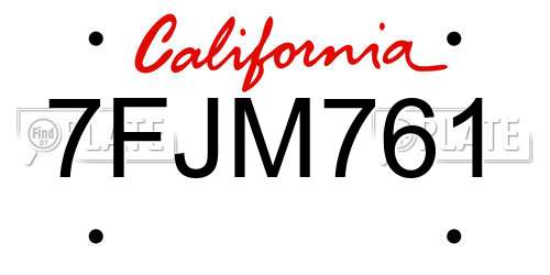 7FJM761 California License Plate