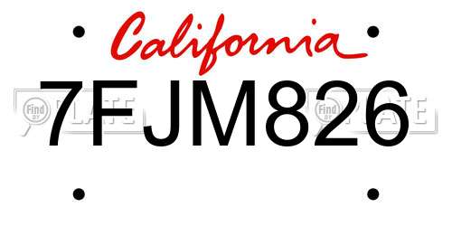 7FJM826 California License Plate