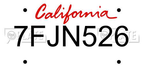 7FJN526 California License Plate