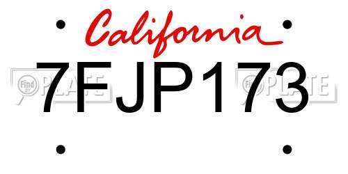 7FJP173 California License Plate