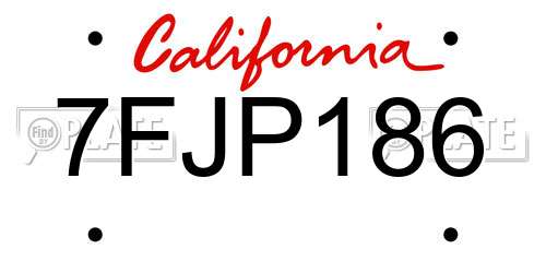 7FJP186 California License Plate