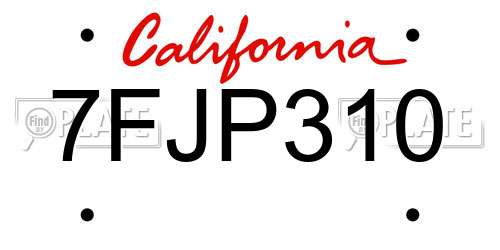 7FJP310 California License Plate