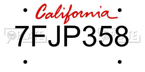 7FJP358 California License Plate