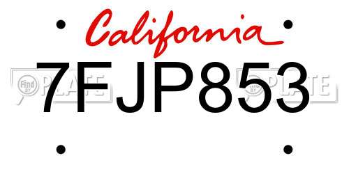 7FJP853 California License Plate