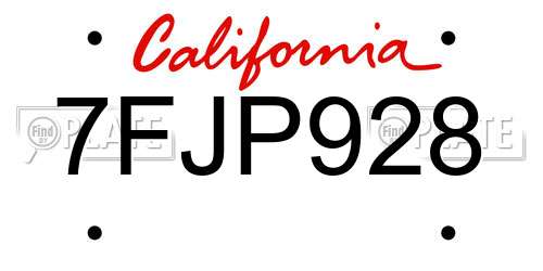 7FJP928 California License Plate