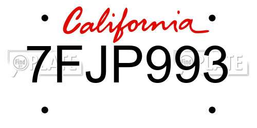 7FJP993 California License Plate