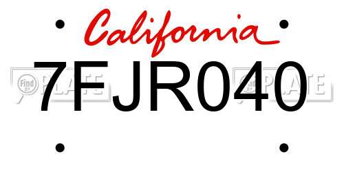 7FJR040 California License Plate