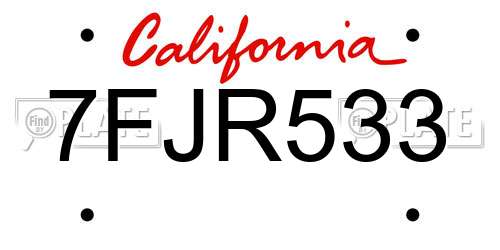 7FJR533 California License Plate