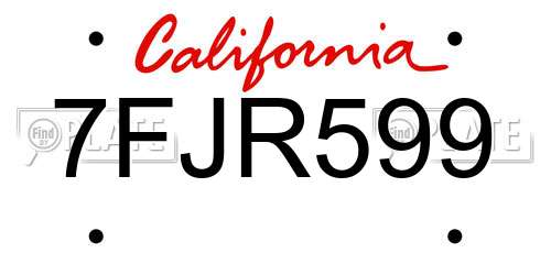 7FJR599 California License Plate