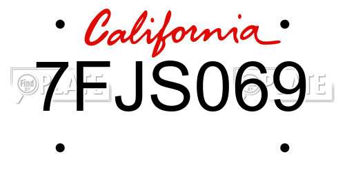 7FJS069 California License Plate