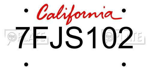 7FJS102 California License Plate