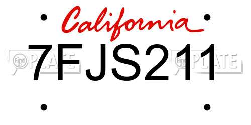 7FJS211 California License Plate