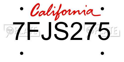 7FJS275 California License Plate