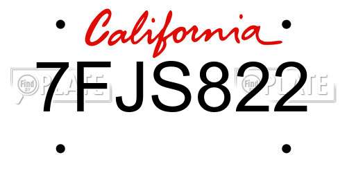 7FJS822 California License Plate