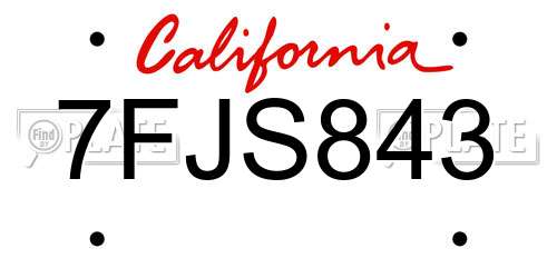 7FJS843 California License Plate