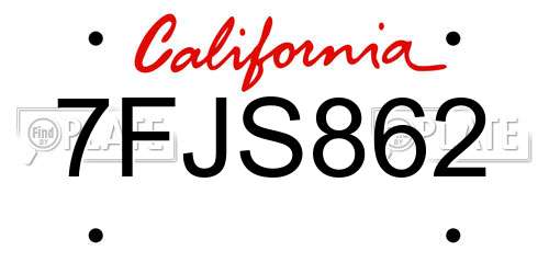 7FJS862 California License Plate