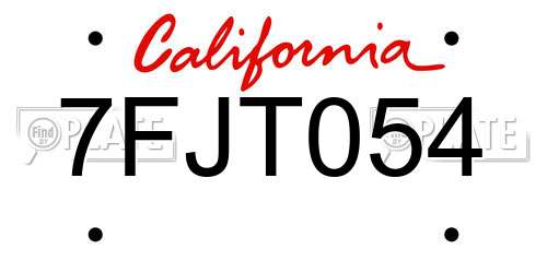 7FJT054 California License Plate
