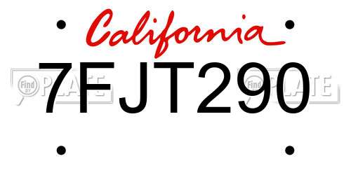 7FJT290 California License Plate