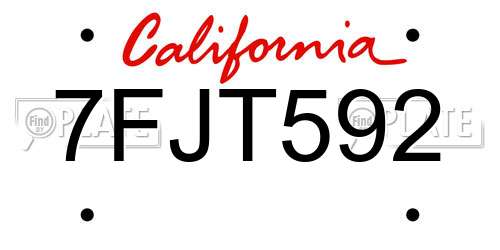 7FJT592 California License Plate