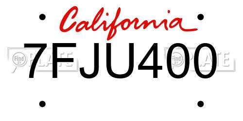 7FJU400 California License Plate
