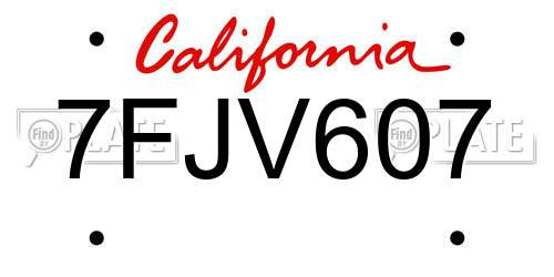 7FJV607 California License Plate